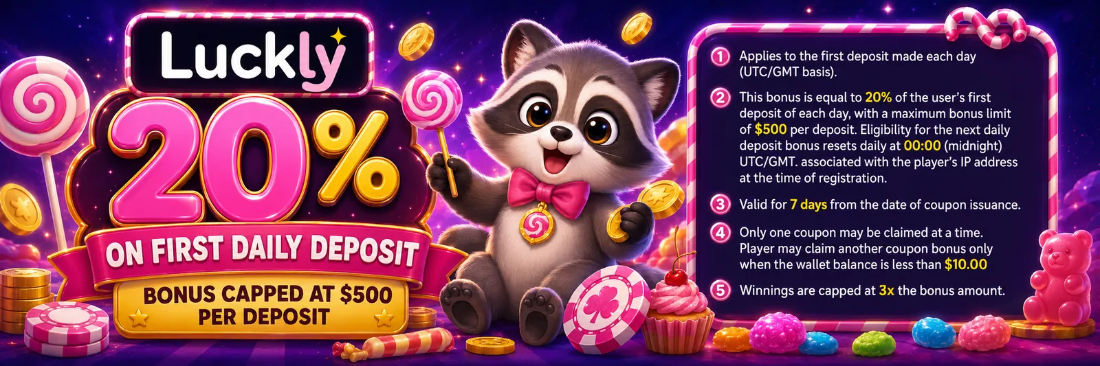 Luckly 20% first daily-deposit bonus